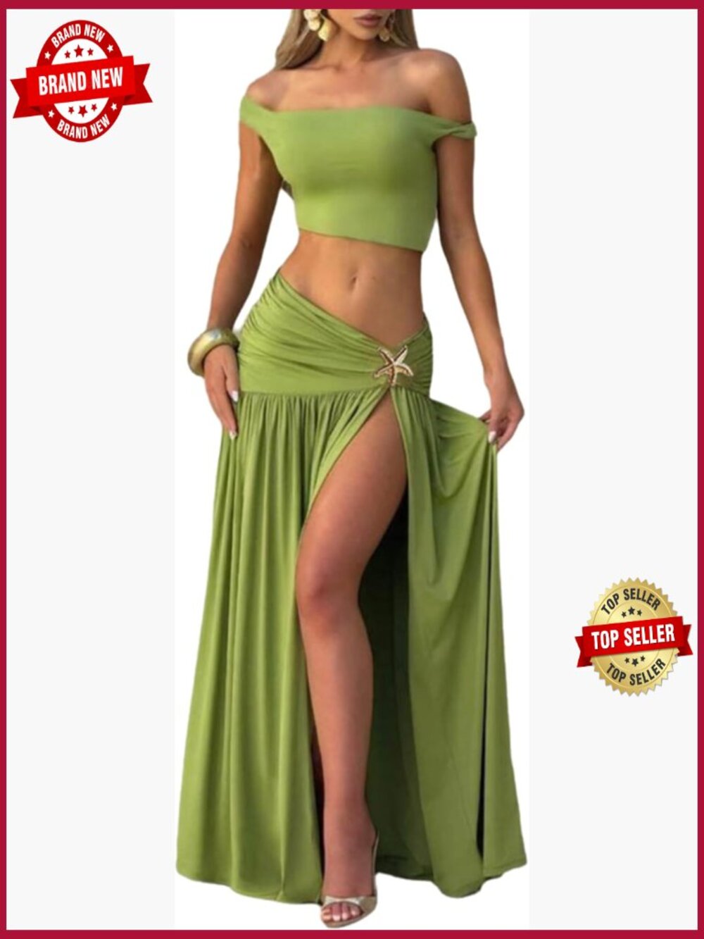 Maxi Skirt Set: Crop Top & Split Flowy Skirt for Women